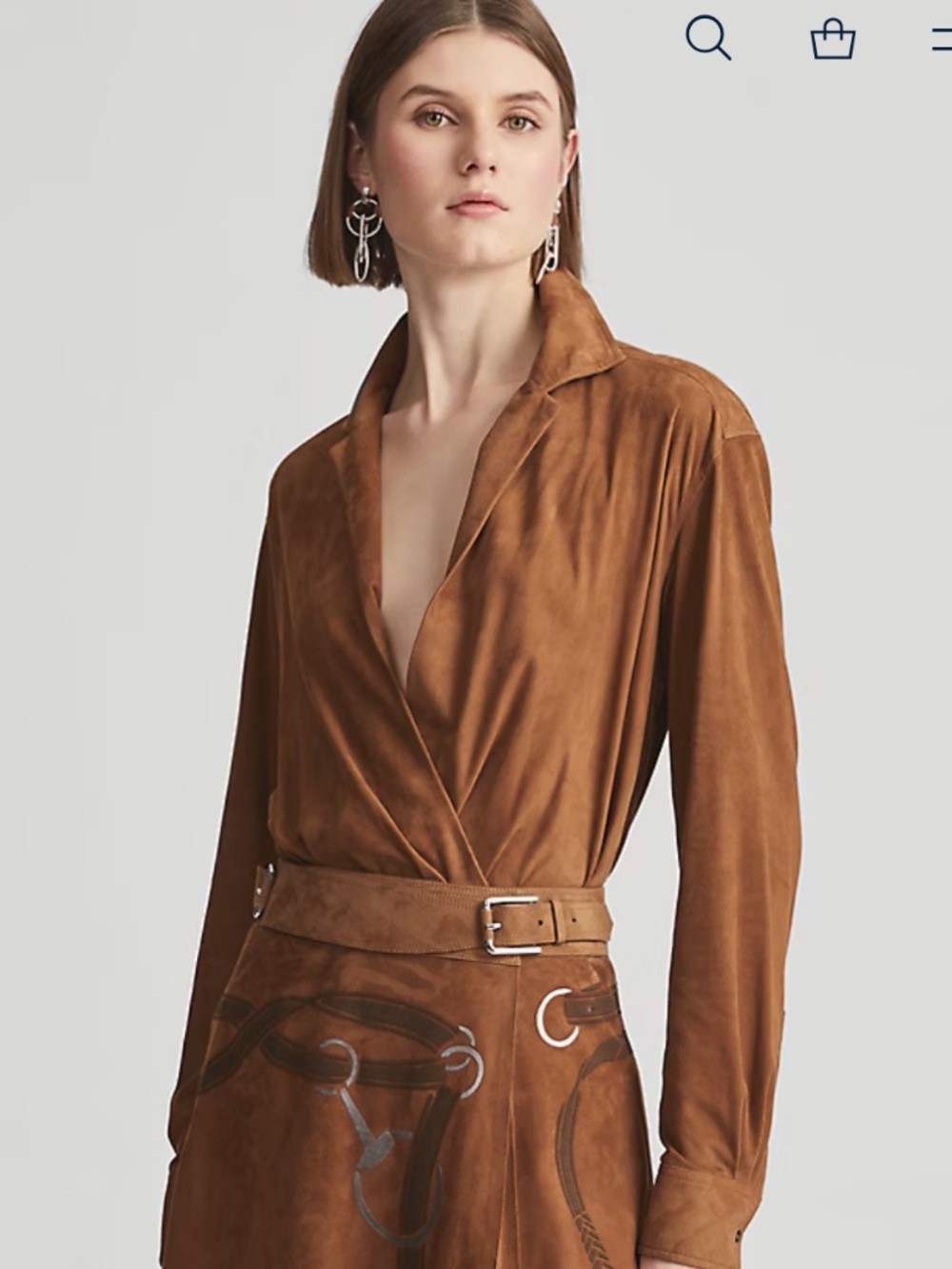 Ralph Lauren sz 2 brown capri lamb suede wrap shirt jacket - Picture 3 of 10